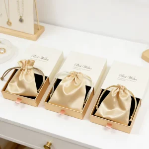 Custom Luxury Silk Satin Dust Bag Drawer Jewelry Box Handbag Packaging Gift Storage Bags Drawstring Pouch for Jewelry