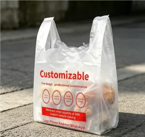 Custom Made by Factory Reusable Shopping Bag T Shirt Bag Grocery Store Plastic Bag