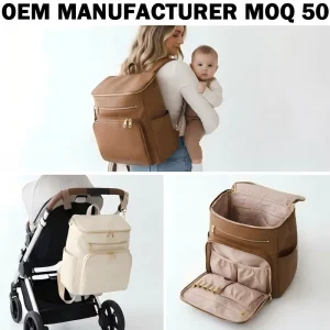 Custom Manufacturer Vegan Leather Mommy Baby Bag High Quality Fashion Travel Baby Diaper Backpack for UK Market