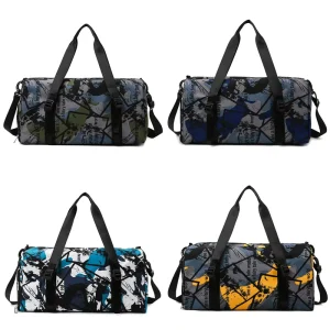 Custom Men’s Sports Duffel Bag Polyester Oxford Waterproof String Closure Dry Wet Separation Travel Gym Weekend