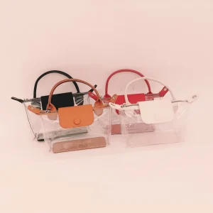 Custom Mini Clear PVC Tote Bags Ladies Detachable Adjustable Shoulder Bag PU Leather Handle Zipper Waterproof Water Resistant