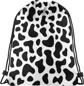 Custom New Cow Pattern Drawstring Backpack Sack Pack 210D Polyester Bag for Party