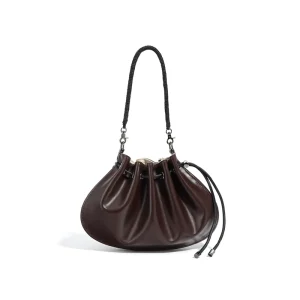 Custom New Genuine Leather Drawstring Women Handbags Fashion Crossbody Bag Design Ladies Shoulder Bags