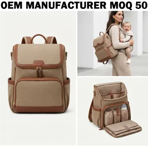 Custom OEM Durable Canvas Nappy Bag Convertible Canvas with Leather Diaper Bag for DE