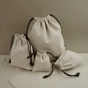 Custom OEM ODM Herringbone Texture Dust Protection Bag Soft Canvas Travel Drawstring Dust Bags