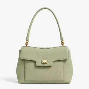 Custom OEM ODM Stylish Genuine Leather Women’s Handbag Minimalist Design Mugwort Green Shoulder Bags