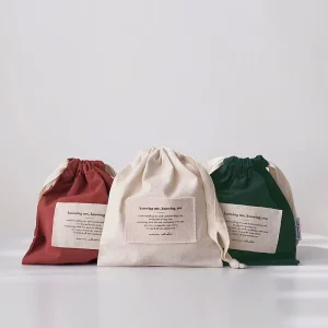 Custom OEM Soft Cotton Drawstring Pouch Eco Friendly Dust Bag Drawstring Gift Bags Dust Bag with Woven Label