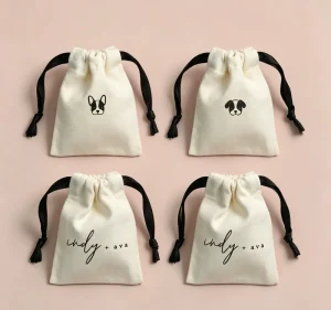 Custom Organic Cotton Jewelry Drawstring Pouch Bag Recyclable Gift & Craft Storage With Screen Printed Logo MNB Brand