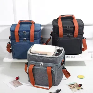Custom Oxford Lunch Bag for Women & Men Double Deck Foldable Leakproof Insulated Soft Large Adult Lunch Cooler for Work