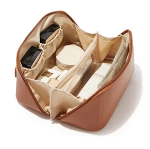 Custom PU Leather Cosmetic Makeup Bag Pouch Skincare Cosmetic Partition Storage Waterproof Travel Toiletry Bag