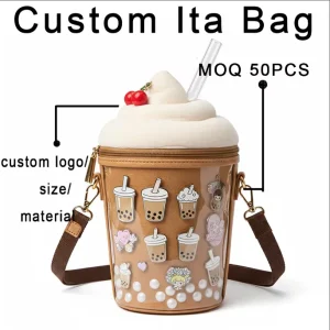 Custom Personalized Bubble Tea Cup Shape Clear Window Ita Bag for Conventions Daily Use Kawaii Fashion Enthusiasts