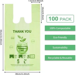 Custom Plastic Bags, Recyclable T-Shirt Shopping Carry Bags with Handles, for Supermarket