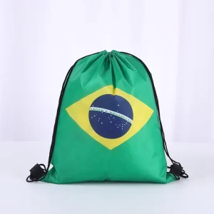 Custom Polyester Drawstring Bag Sports Drawstring Backpack Bag With Brazil Flag Printing