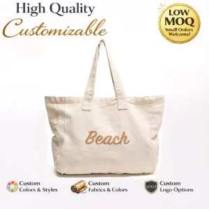 Custom Print Logo Large Capacity Casual Reusable Canvas Outdoor Lady Shoulder Tote Bag Portable Cotton Shopping Beach Pocket
