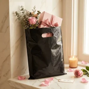 Custom Printed Die Cut Handle Plastic Merchandise Bag Glossy Poly Shopping Bag with Logo for Retail Boutique Small Business