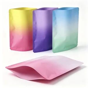Custom Printed Gradient Color Food Packaging Plastic Bag 3 Side Seal Mylar Pouch Trendy Snacks Candy Jewelry Gift Packaging