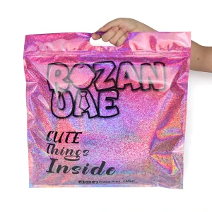 Custom Printed Holographic Shopping Bag for Clothes Packaging Big Size Glossy Handle Bag for Clothing