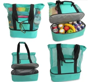 Custom Printed Large Capacity Waterproof Mesh Beach Tote Bag with Zipper Closure for Summer and Spring Seasons