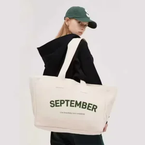 Custom Printed Logo Button Solid Color Open Summer Portable Recycle Grocery Tote Boat Bag Heavy Canvas Large Bulk