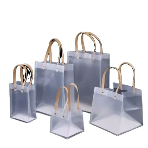 Custom Printed Logo Holiday Shopping Clothes Gift Packaging Handbags Plastic Frosted PP Tote Bags