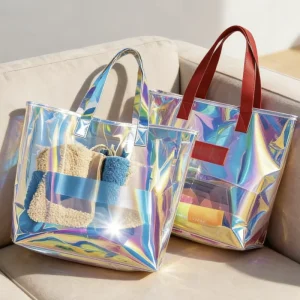 Custom Printed Logo Open Top Transparent PVC Tote Bags Durable Water Resistant Waterproof Beach Bags Novelty Gifts