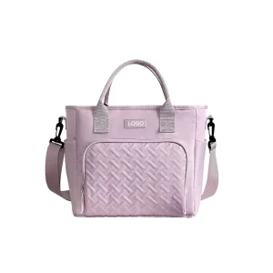 Custom Printed Logo Soft Polyester Casual Striped Thermal Insulation Lunch Box Tote Bags Waterproof Insulated Cooler Bag