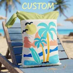 Custom Printed Waterproof Beach Wet Bag Sand Resistant Wet Dry Separation Zip Storage Pouch for Summer Seaside Vacation