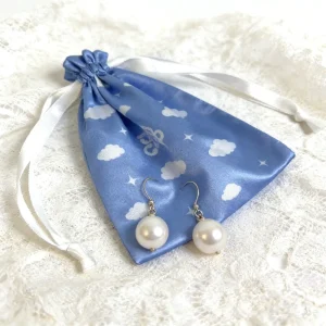 Custom Printing Blue Drawstring Silk Satin Bag Jewelry Dust Pouch