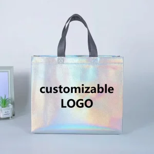 Custom Printing Logo Reusable PP Laminated Laser Clothing Non woven Bag Shop Gift Handbag Non Woven Tote Bag For Shopping