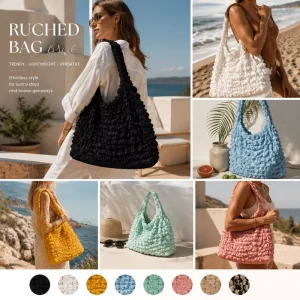 Custom Puffy Bag Women’s Solid Color Handbag Cloud Bag Fashion Versatile Shoulder Pleated Bubble Polyester for Daily Use