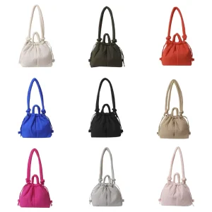 Custom Puffy Quilted Bucket Bag Knotted Drawstring Cloud Bag Soft Padded Nylon Bag Korean Style Trendy Bag