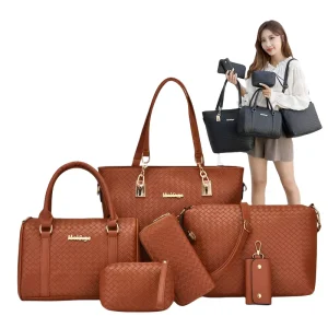 Custom Purse for Women Hand Bags Tote Luxury Pu Leather 6 Pcs Ladies Handbag Set