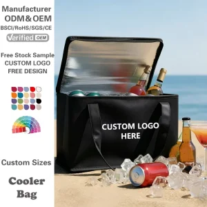 Custom Reusable Insulated Bags Thermal Food Delivery Reusable Black Non Woven Keep Ice Cream Food Wine Bottle Cold Cooler Bag