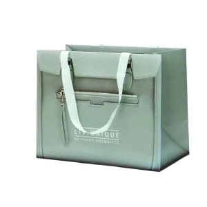 Custom Shopping Bags Luxury Cosmetic Jewelry Shopping Bags Paper Gift Shopping Bags for Boutique With Leather Textured Design