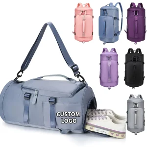 Custom Shoulder Gym Logo Nylon Polyester Zipper Closure Adjustable Strap Large Capacity Waterproof Duffel Bag