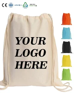 Custom Silk Logo Cotton Drawstring Bag Blank Multi Tone Backpack Light Weight Shopping Sack For Event Use