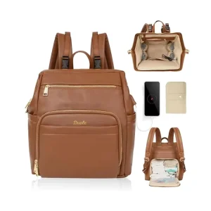 Custom Summer Backpack Diaper Bag for Mommy Waterproof PU Leather with Changing Station Vintage Style