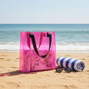 Custom Summer Pink PVC Tote Bag Waterproof Lightweight Anti Scratch Reusable Shopping Bag Fashion Style Beach Gift