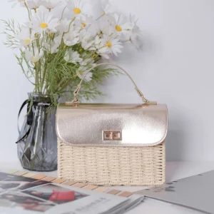 Custom Summer Straw Tote Bag for Women Portable Hand Woven Paper Beach Bag