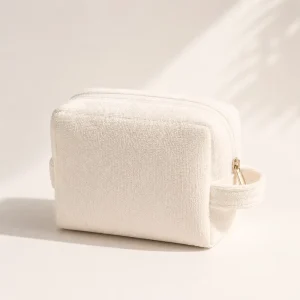 Custom Terry Cloth Cosmetic Bag OEM Makeup Pouch Travel Toiletry Bag Custom Logo Color Packaging