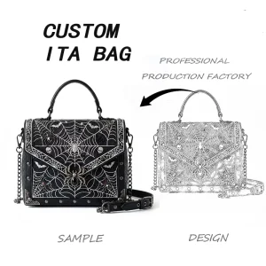 Custom Transparent Window Display Ita Bag Gothic Spiderweb Design Handbag for Collectibles Festivals