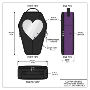 Custom Trendy Coffin Shape Ita Bolsa Bag Black PU Heart Window Display Gothic Bag for Cosplay Unique Alternative Daily Wear