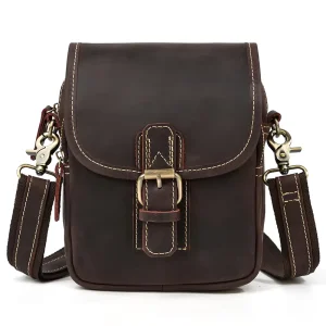 Custom Unisex Vintage Genuine Leather Durable Lightweight Multi-Purpose Waist Bag & Messenger Bag Buckle Closure for Outdoor Use