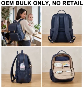 Custom Vegan Leather Diaper Bag Stylish Faux Leather Baby Bag Large Capacity Mommy Backpack