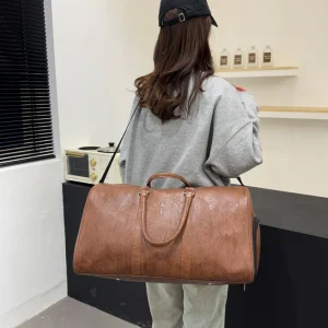 Custom Vintage Large PU Leather Waterproof Duffel Bag Old Brown Classic Distressed Personalized Design Zipper Durable Portable