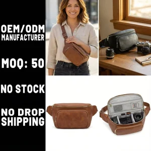 Custom Water-Resistant Vegan Leather Camera Sling Bag Adjustable Crossbody Design for DSLR Mirrorless OEM Manufacturer