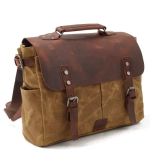 Custom Waterproof Men’s Crossbody Messenger Computer Laptop Bag Vintage Heavy Duty Waxed Canvas