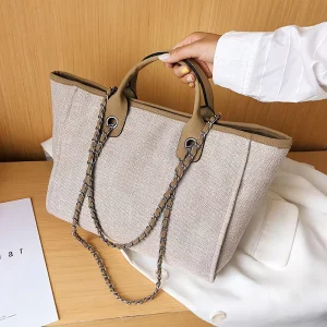 Custom Women’s Tote Bags with Chain Luxury Large Capacity Totebags Canvas Grocery Shopping Handbags Single Shoulder Bags