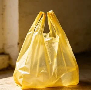 Custom Yellow HDPE Plastic T Shirt Bags with Vest Handles Side Gusset Pad Printing Disposable Design