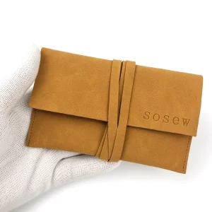 Custom logo Size logo Deboss Cosmetic Bag Handmade Flap Faux Leather Pouch with String